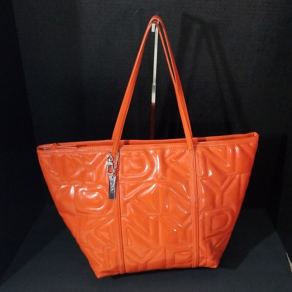 DKNY Patent Leather Orange Tote Bag